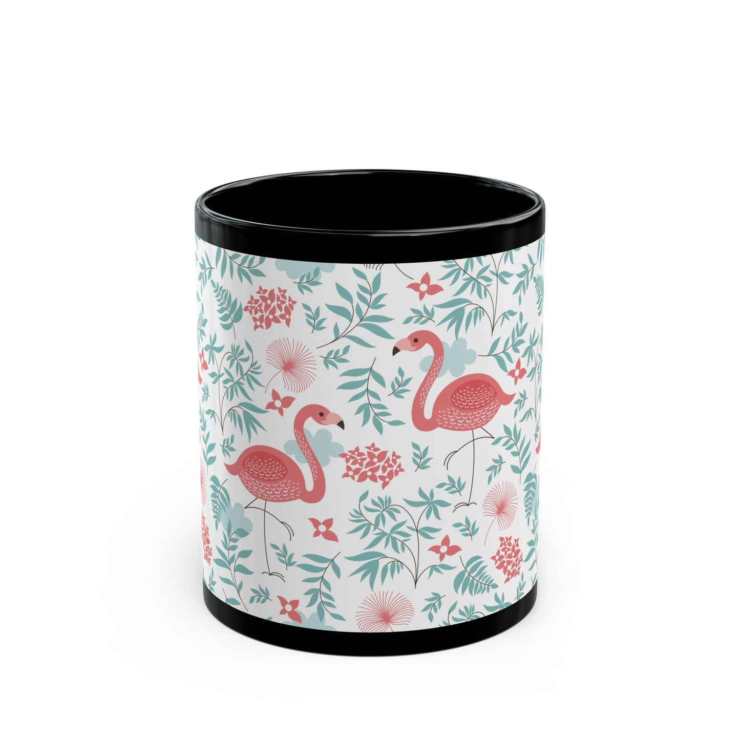 Black Coffee Mug - Happy Flamingos