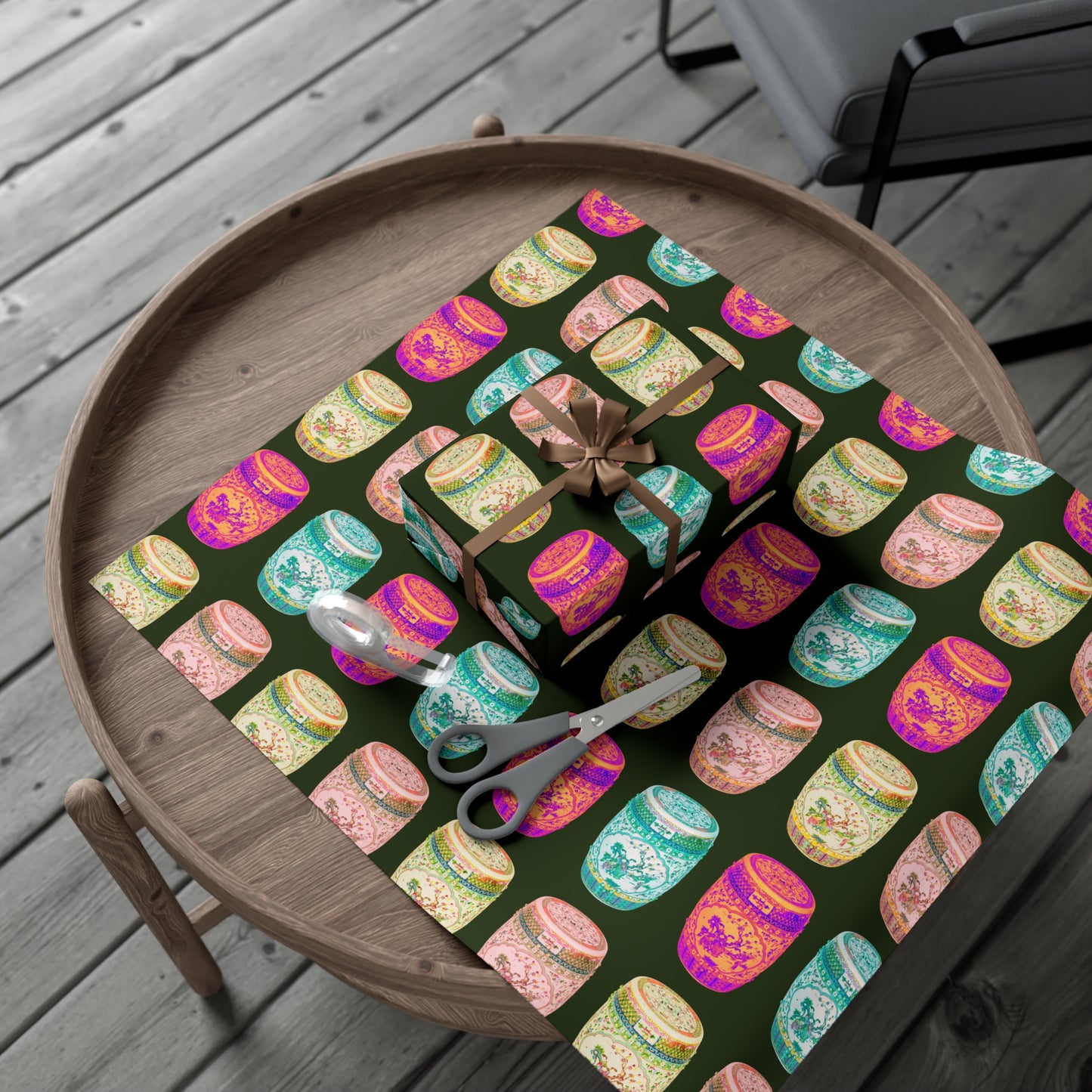 Wrapping Paper - Tropical Gift Wrap for All Occasions / 3 Sizes, 2 Finishes / Pop Art Porcelain Stools, Black