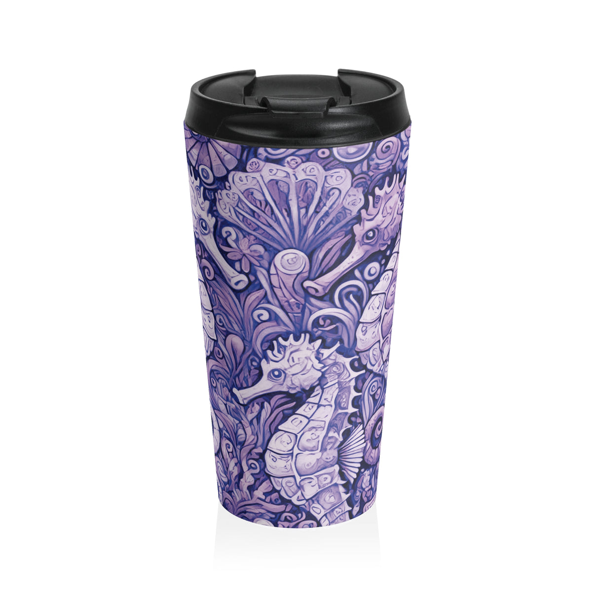 15 oz. Stainless Steel Travel Mug / Seahorse Trio, Purple