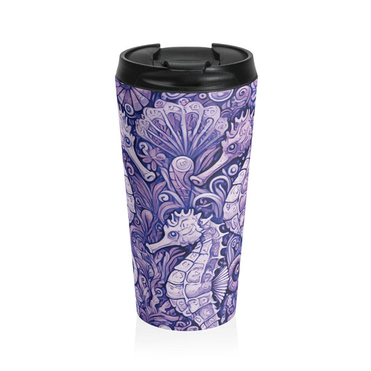 15 oz. Stainless Steel Travel Mug / Seahorse Trio, Purple