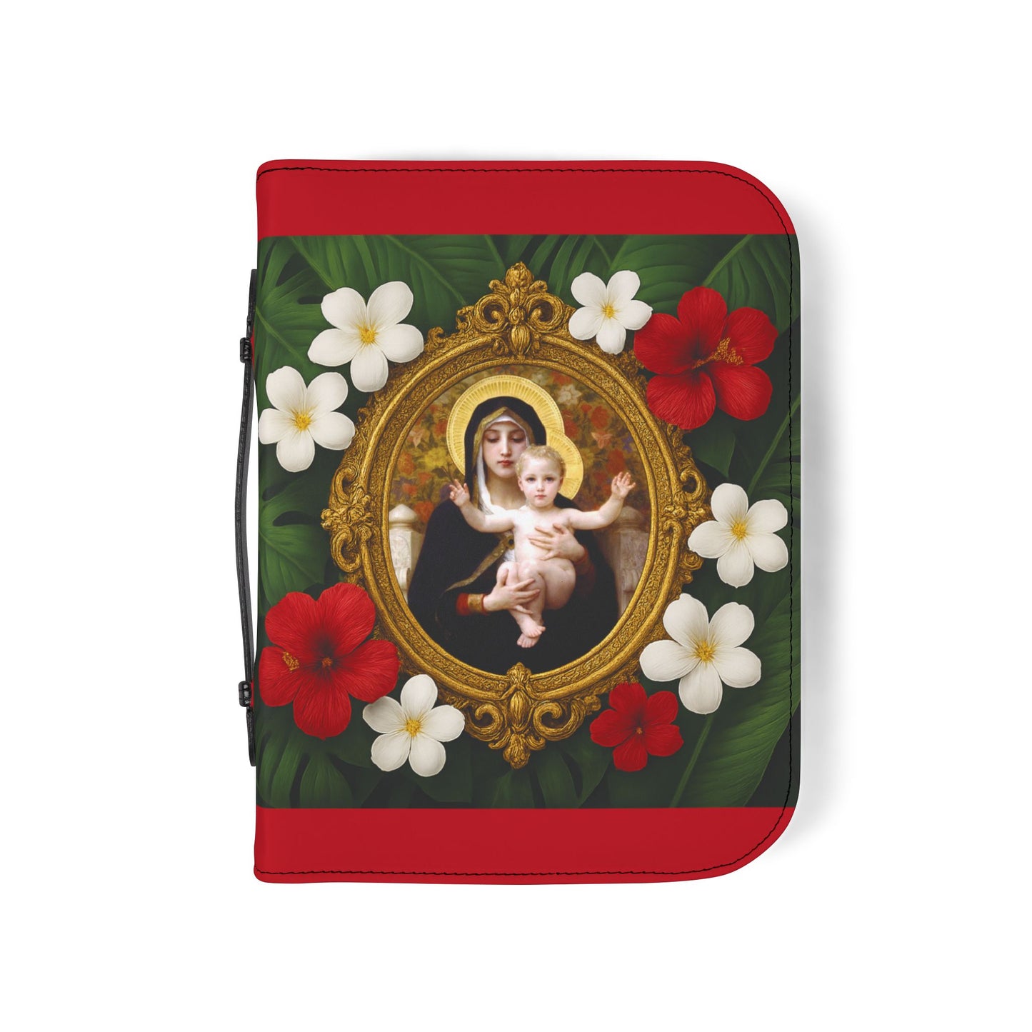 Tropical Bible Cover, Virgin of the Lilies Dark Red / Floral Bible Protector, Chrisitan Church Accessories