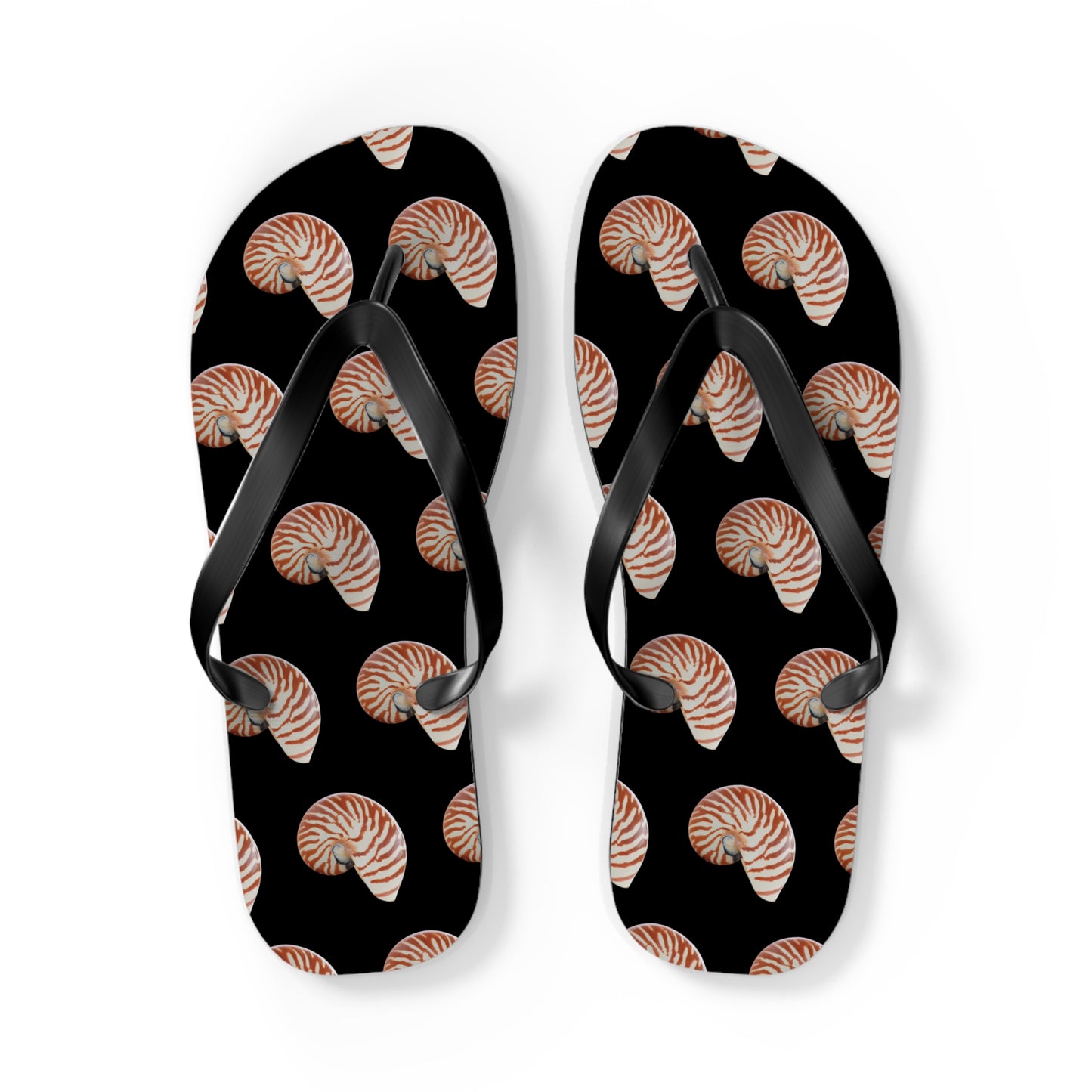 Flip Flops - Tiger Stripe Nautilus Shell, black