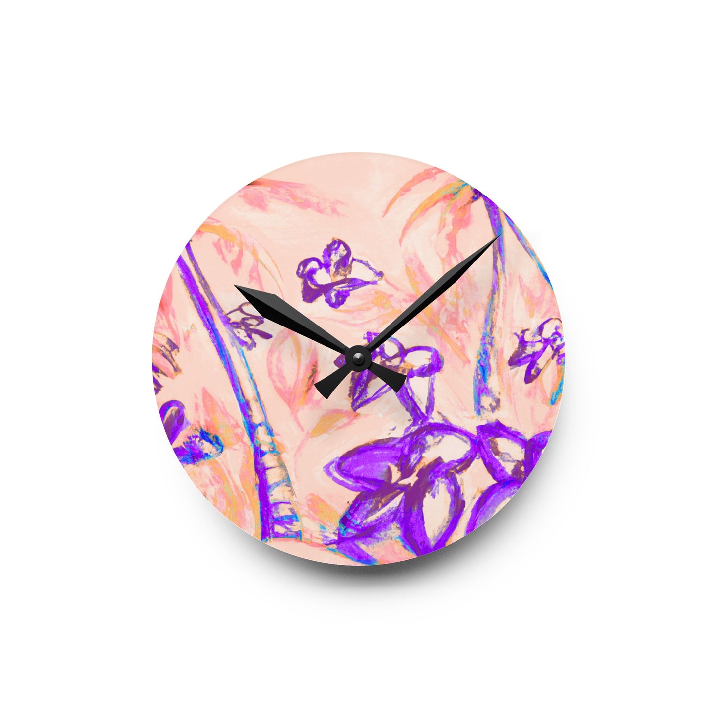 Acrylic Wall Clock / Tropical Doodles, Peach