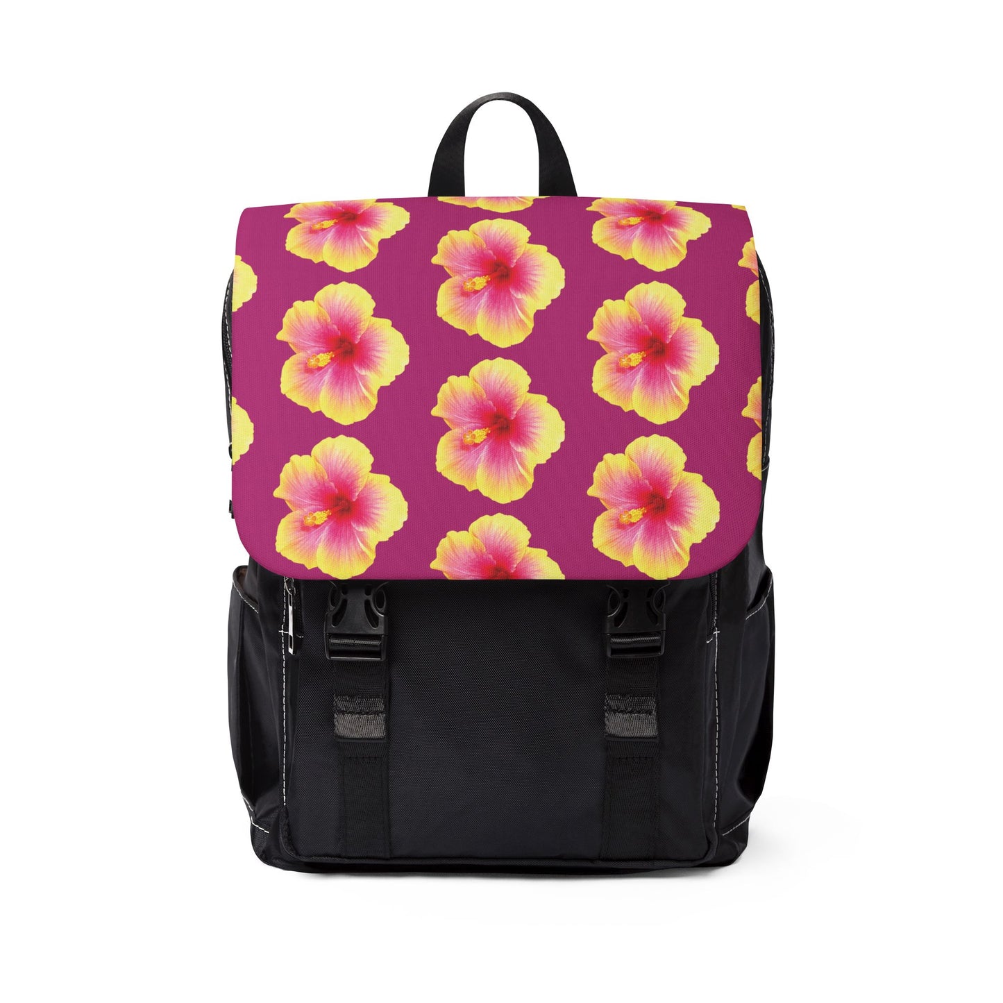 Yellow & Pink/Pink Hibiscus Flower Casual Backpack - Perfect for Everyday Adventures
