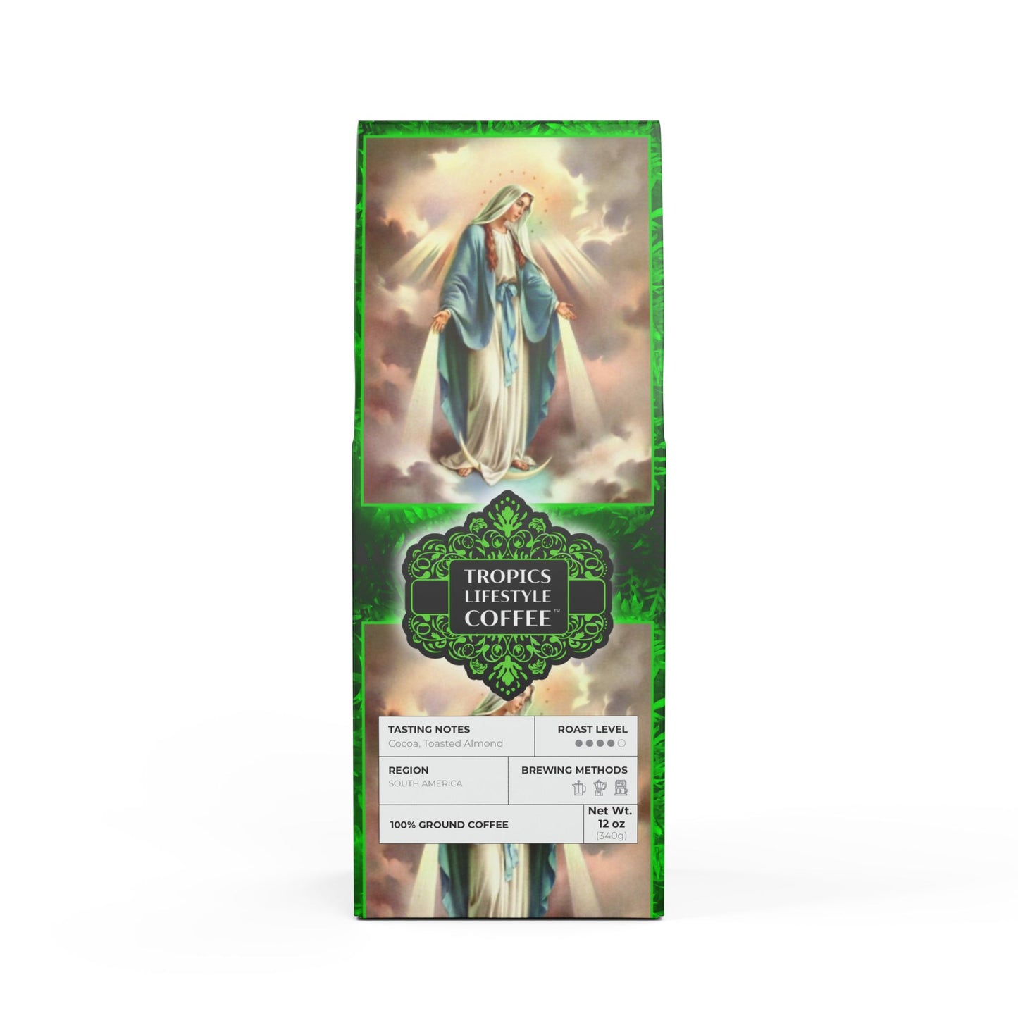 Midnight Surf Blend™ (Medium-Dark Roast) Specialty Grade Craft Coffee, Religious / Our Lady of Grace