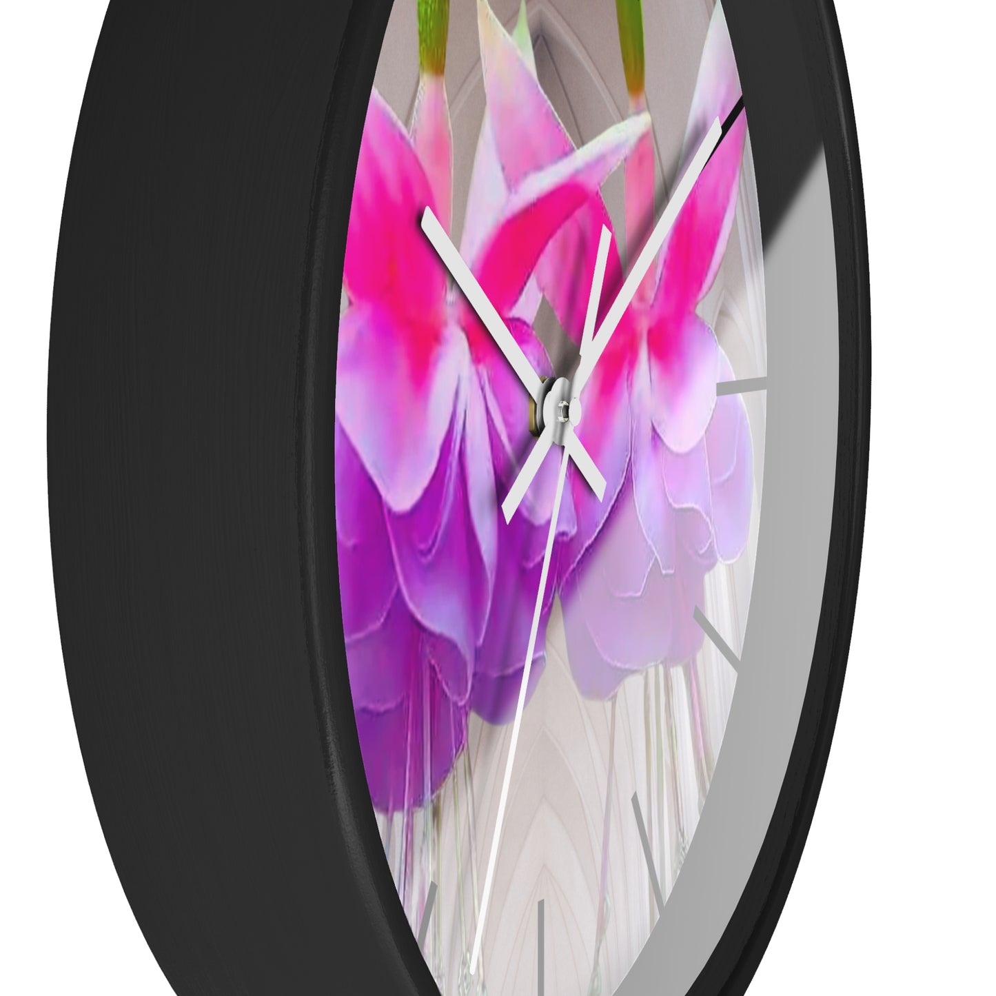 Wall Clock, Two Pink Fuchsias / Gothic, Hands/Base Variants