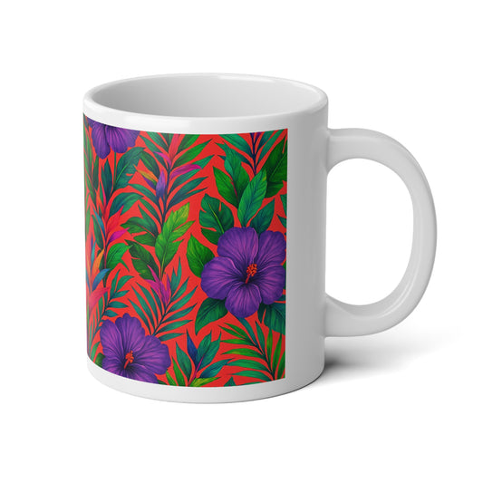 Jumbo Mug, 20oz, Midnight Flower Coral | Tropical Coffee Cup