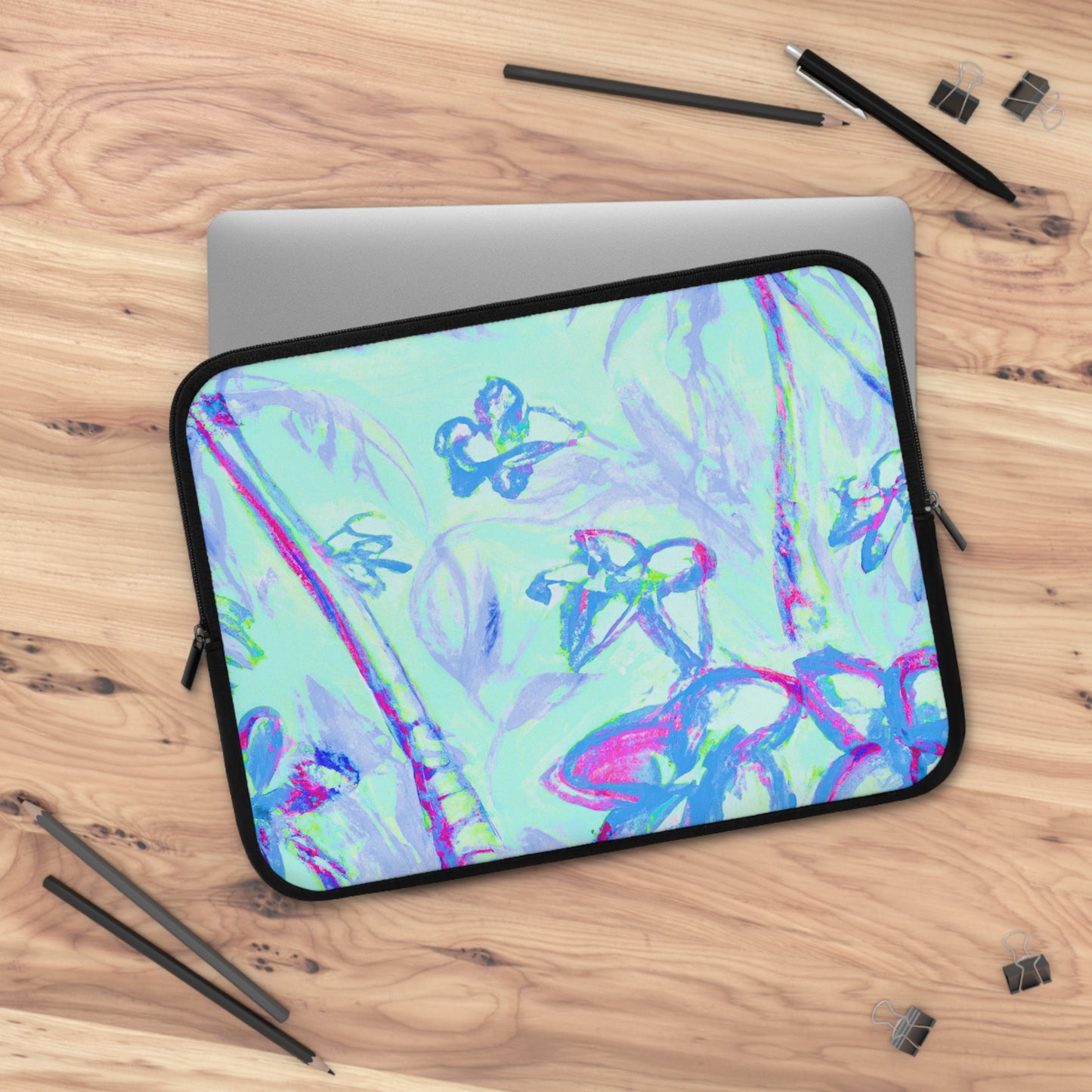 Tropical Laptop Sleeve, 5 Sizes - Perfect for Beach Lovers & Students / Tropical Doodles, Blue