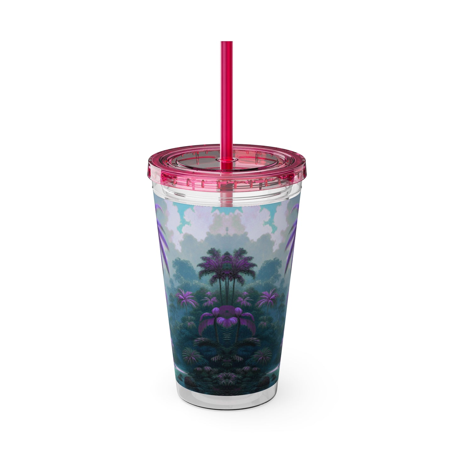 Tropical Tumbler with Straw | 16oz Colorful Travel Cup / Sleeping Parrot/Fantasy