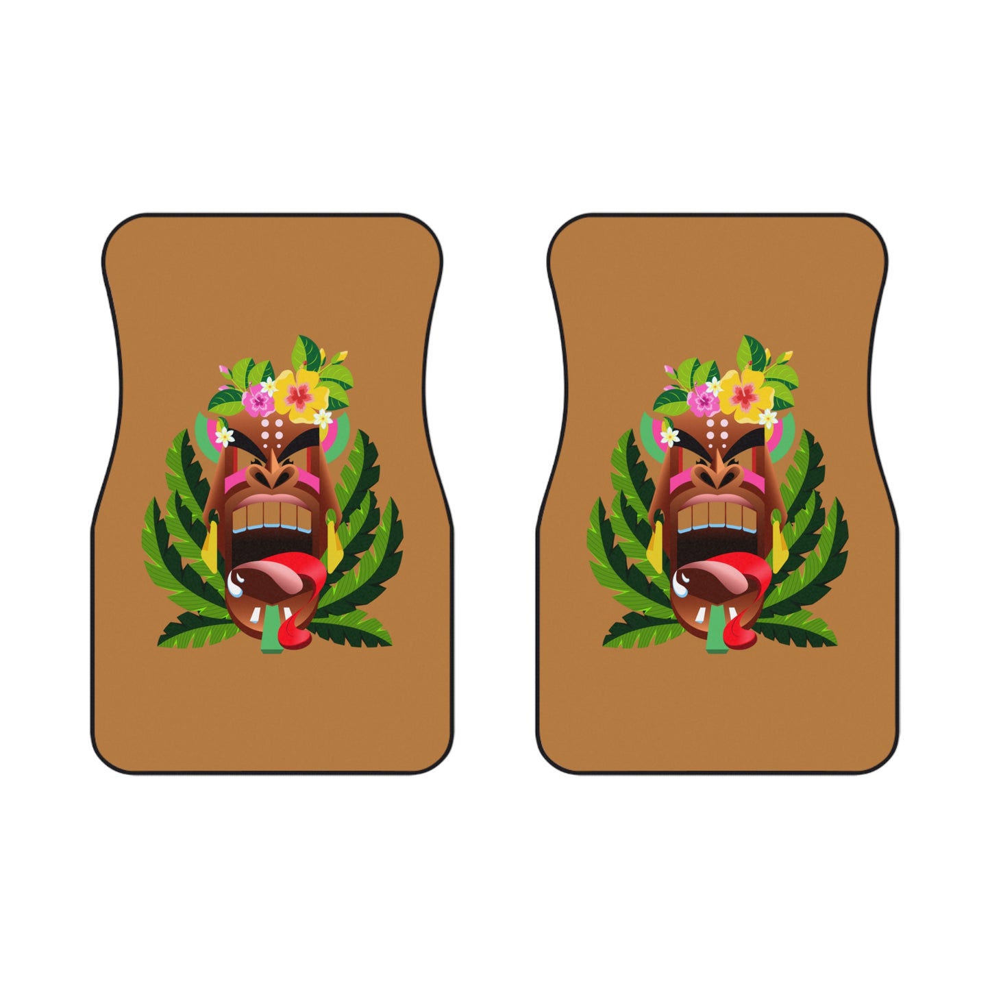 Tropical Tiki Boss Alelo Car Floor Mats - SET of 2, light brown