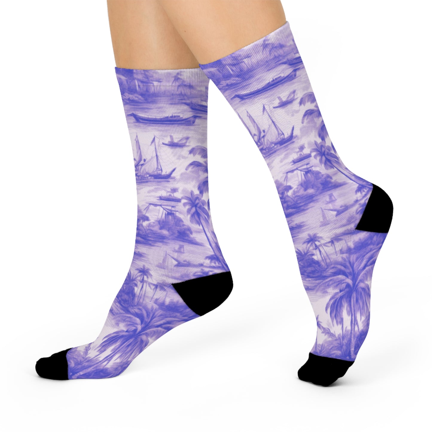 Cushioned Crew Socks - Tropical Toile, Purple