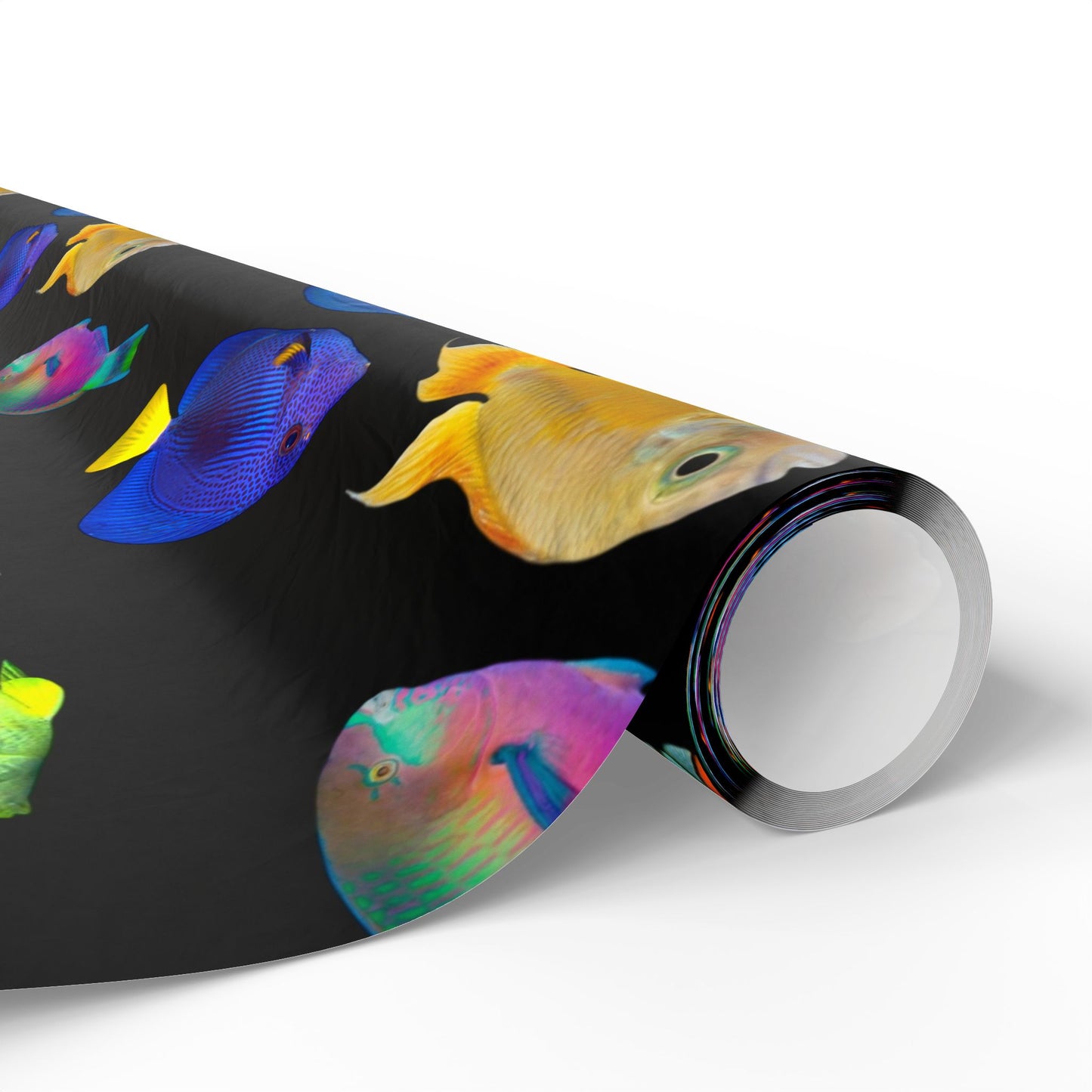 Wrapping Paper - Tropical Gift Wrap for All Occasions, 3 Sizes/2 Finishes / School of Fish, Black