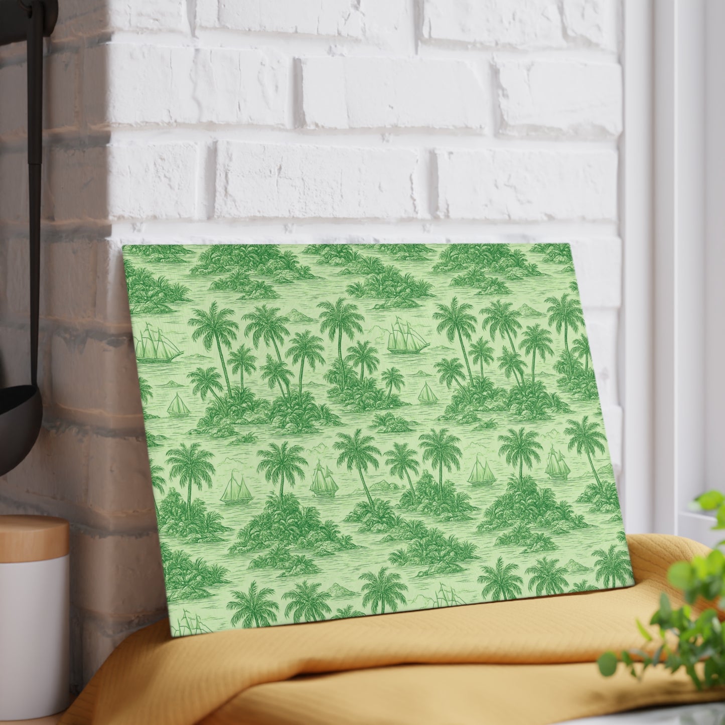 Glass Cutting Board, 2 sizes - Faraway Toile/Green