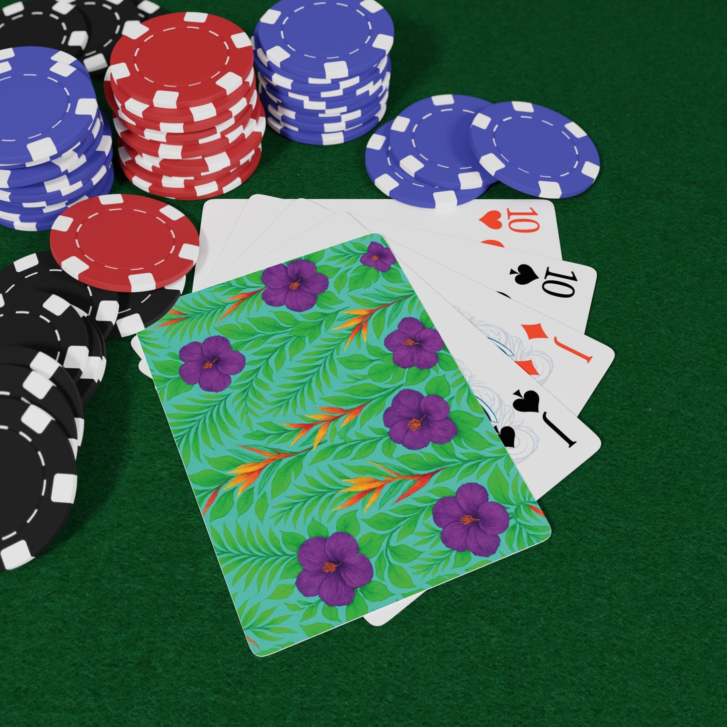 Poker Playing Cards - Midnight Flower Green