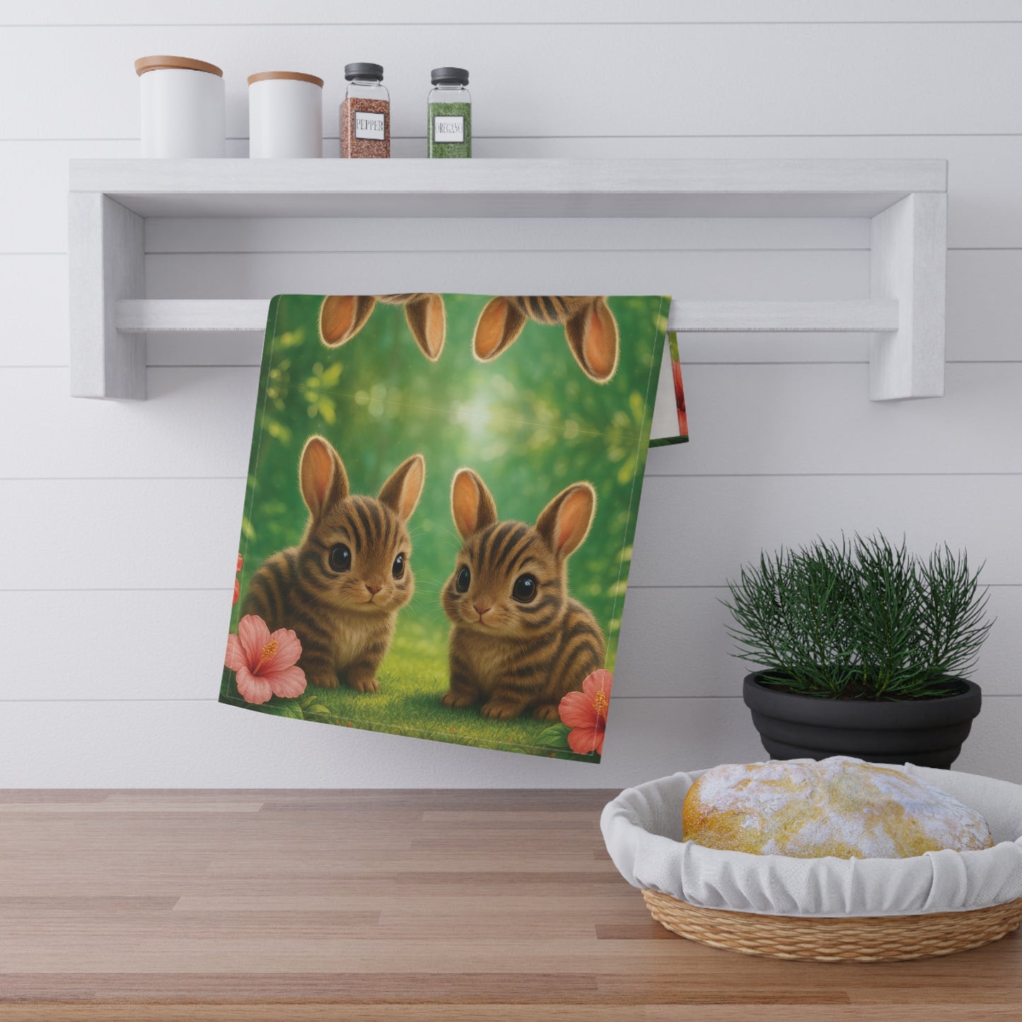 Tropical Tea Towels – Paradise Kitchen Decor / Baby Sumatran Rabbits