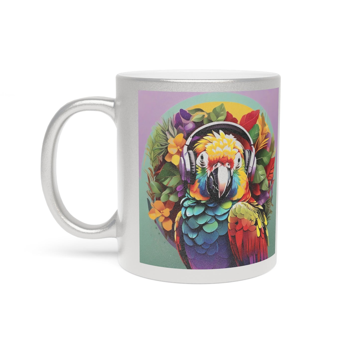 Tropical Metallic Mug, Gold or Silver: Rockin' Out Parrot