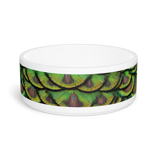 Pet Bowl, Brilliant Green Peacock Feathers