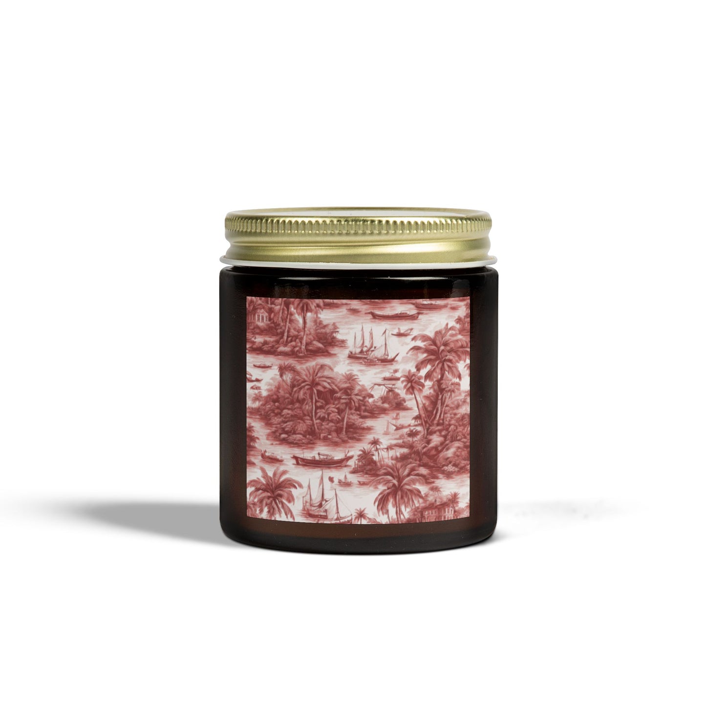 Scented Candles, Coconut Apricot Wax (4oz, 9oz) - Tropical Toile #1, Russet