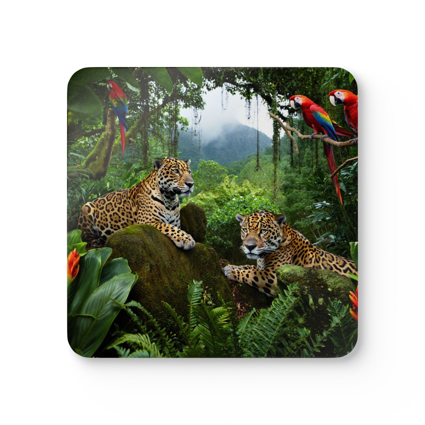 Four-piece Coaster Set - Jaguars and Parrots
