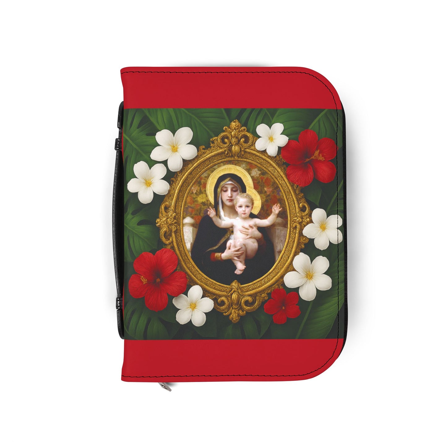 Tropical Bible Cover, Virgin of the Lilies Dark Red / Floral Bible Protector, Chrisitan Church Accessories