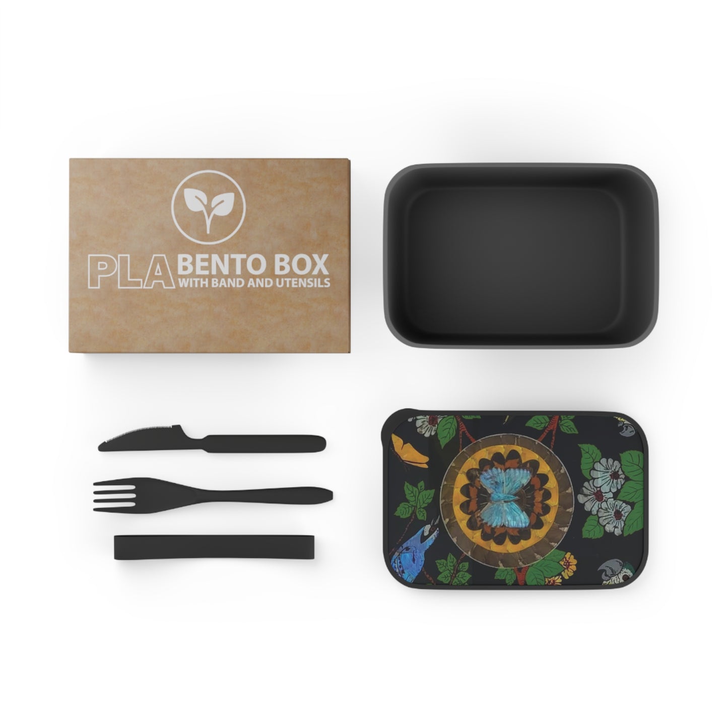 Bento Box with Utensils - Butterfly Wing Brazil Artwork