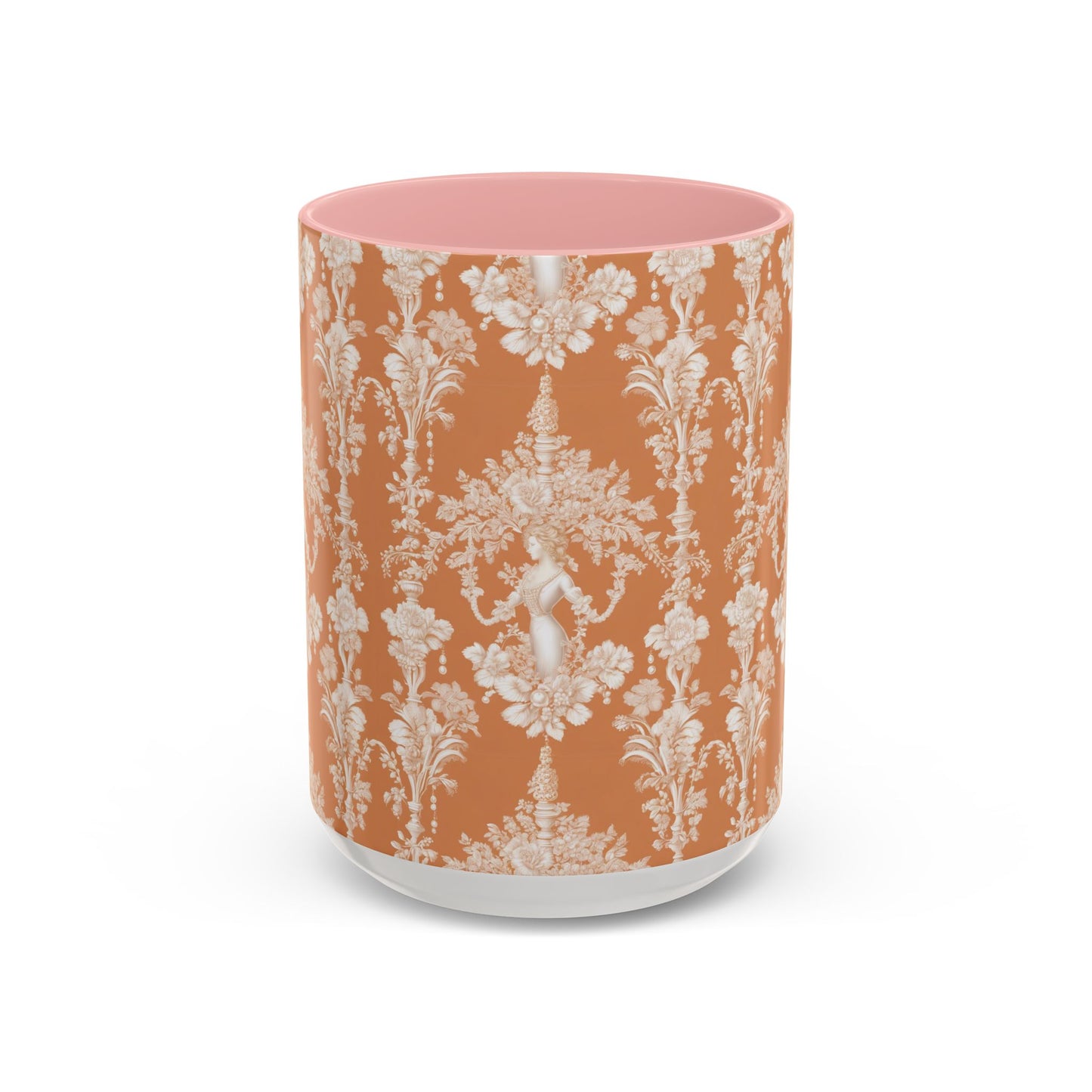 Accent Coffee Mug (11, 15oz), Pearl Lady Toile/Melon Repeat, Various Colors