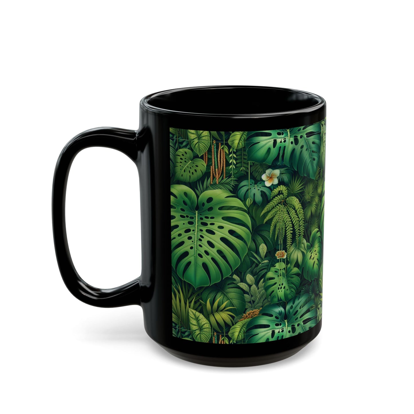 Black Coffee Mug - Rainforest Greenery