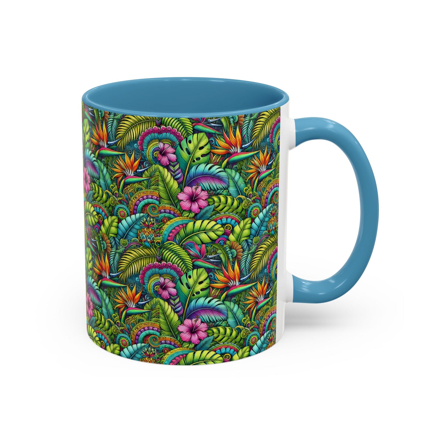 Accent Color Coffee Mug (11, 15oz), Rainforest Blooms, Various Colors