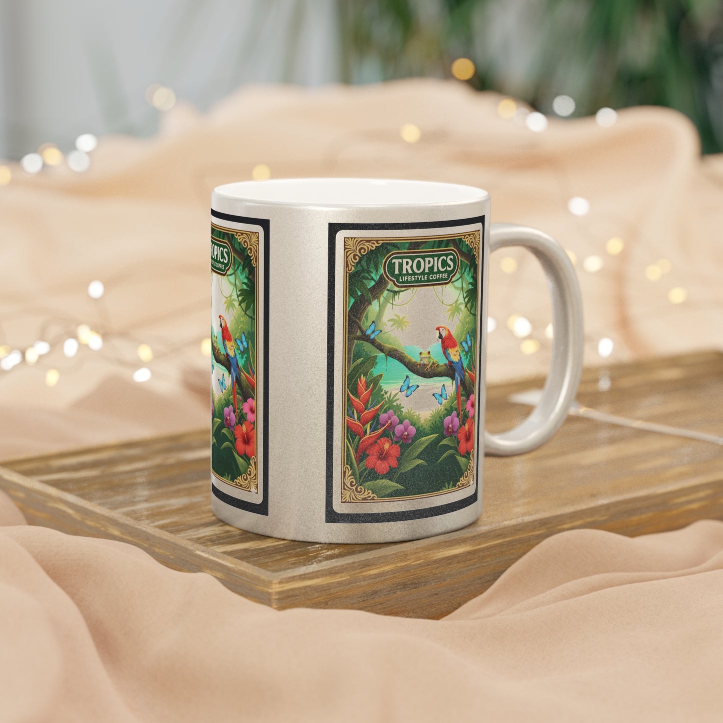 Tropical Metallic Mug, Gold or Silver - Our Coffee Brand, Seaside Friends
