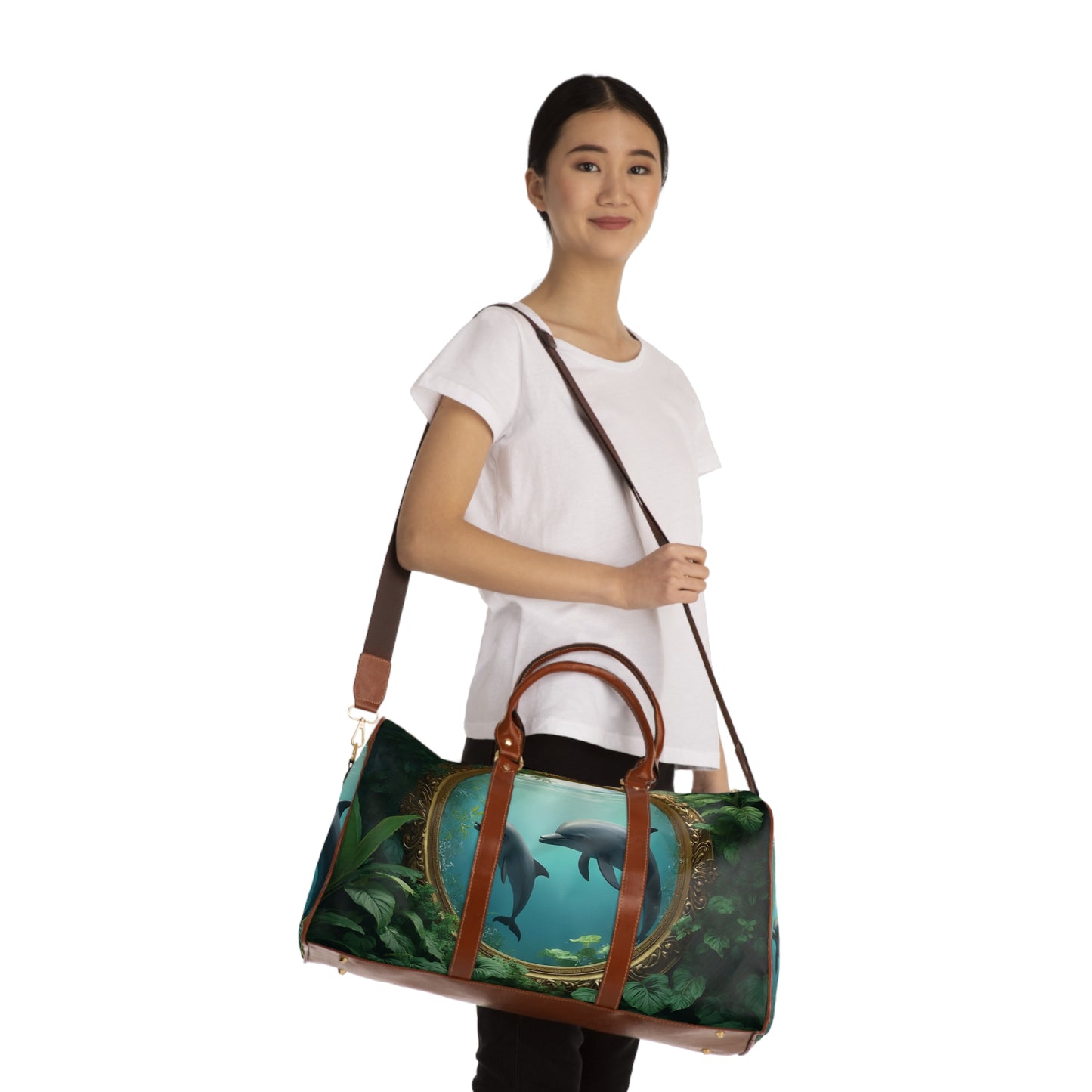 Tropical Waterproof Travel Bag - Perfect for Beach Getaways / Framed Dolphins