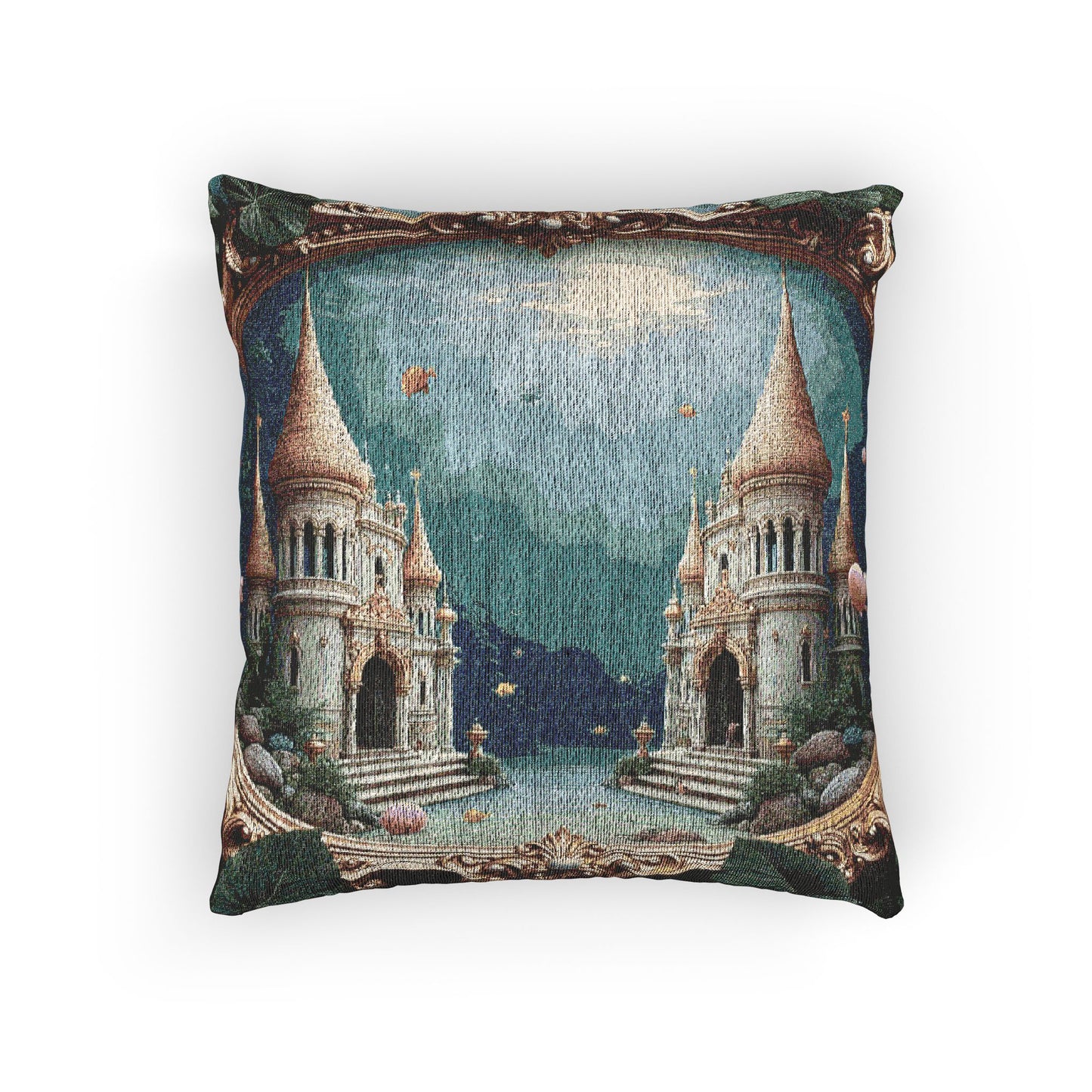 Woven Pillow, 17"W x 18"L - Framed Mermaid Palace, Libyan Sea
