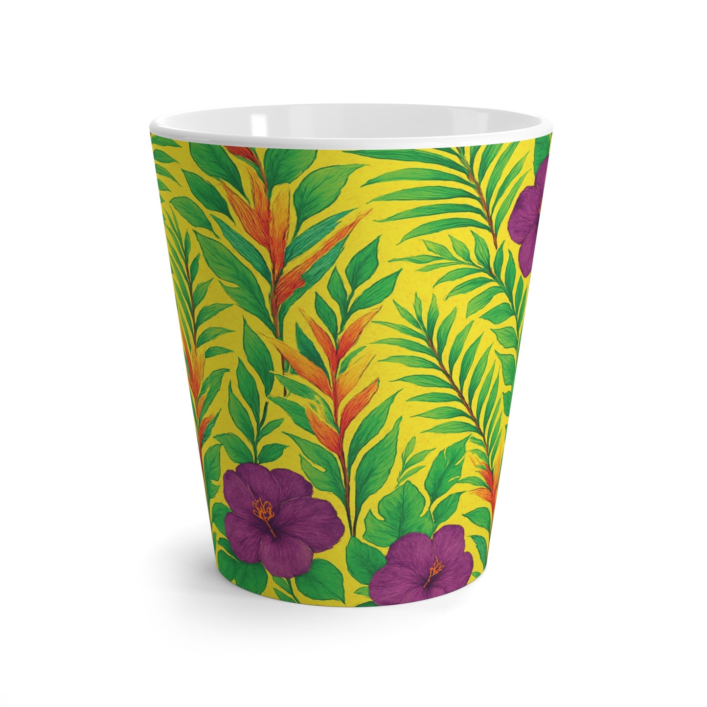 Latte White Mug - Midnight Flower Yellow