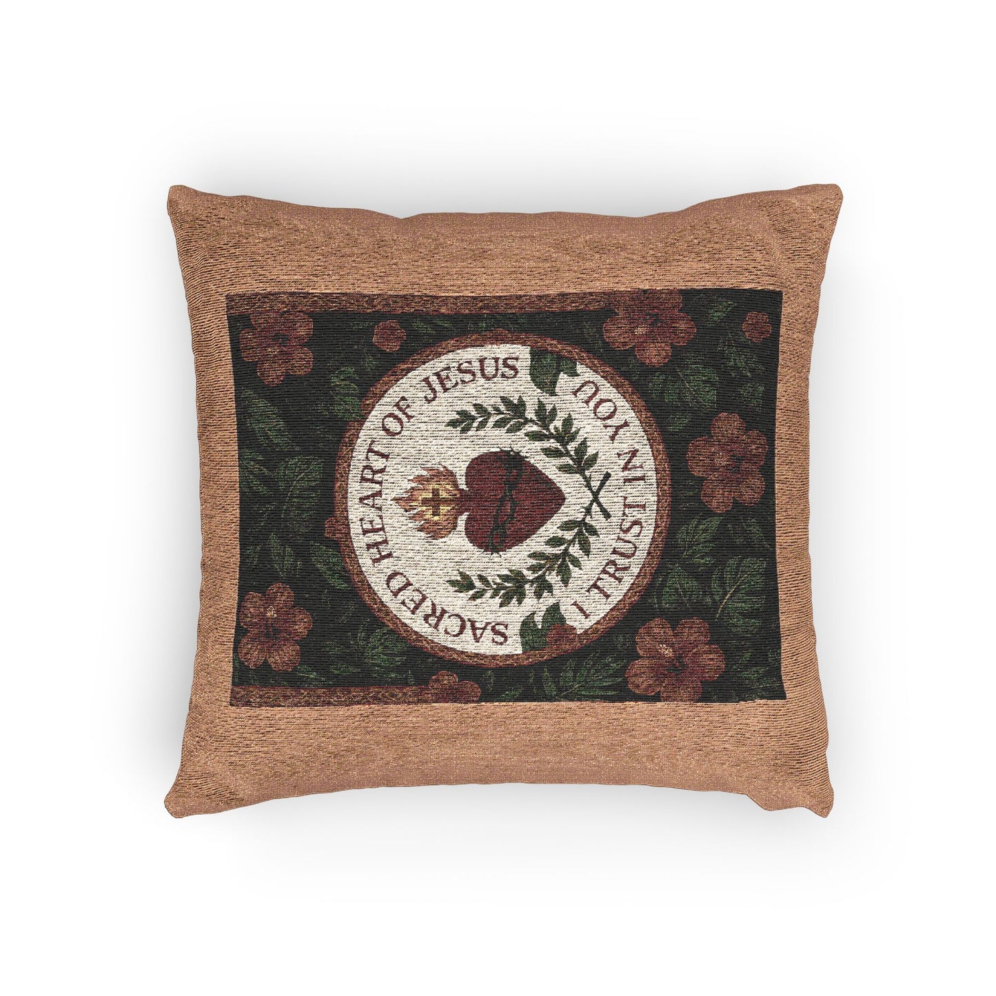 Religious Woven Pillow, 17"W x 18"L - Sacred Heart of Jesus Prayer, Lt. Orange