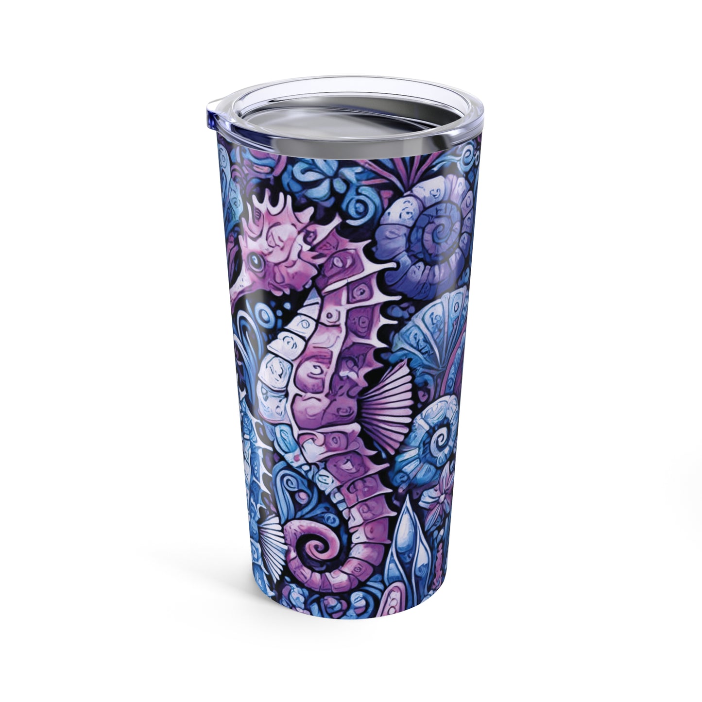 20oz Tropical Glossy Tumbler, Stainless Steel / Seahorse Trio, Blue