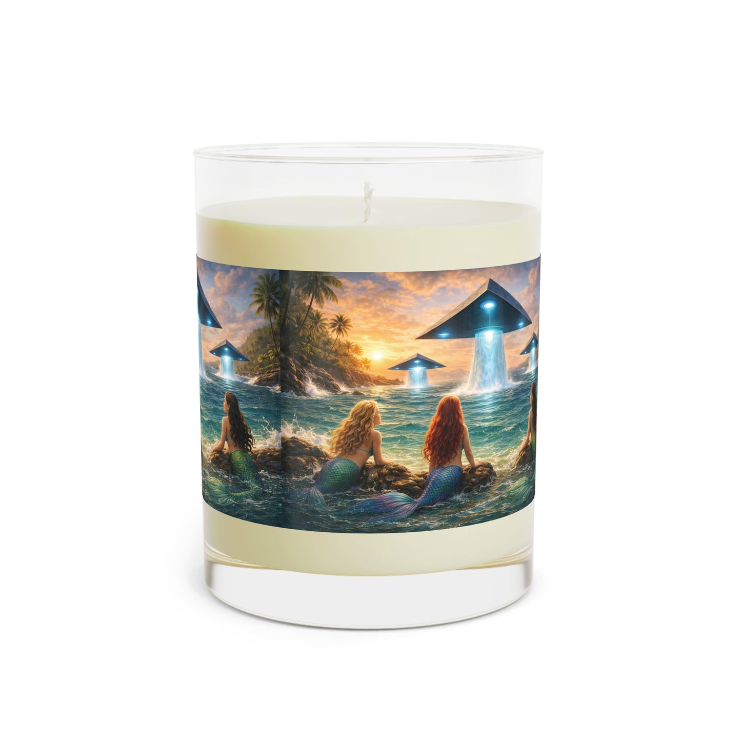 UFOs & Mermaid Scented Candle - 11oz Full Glass, Tropical Decor
