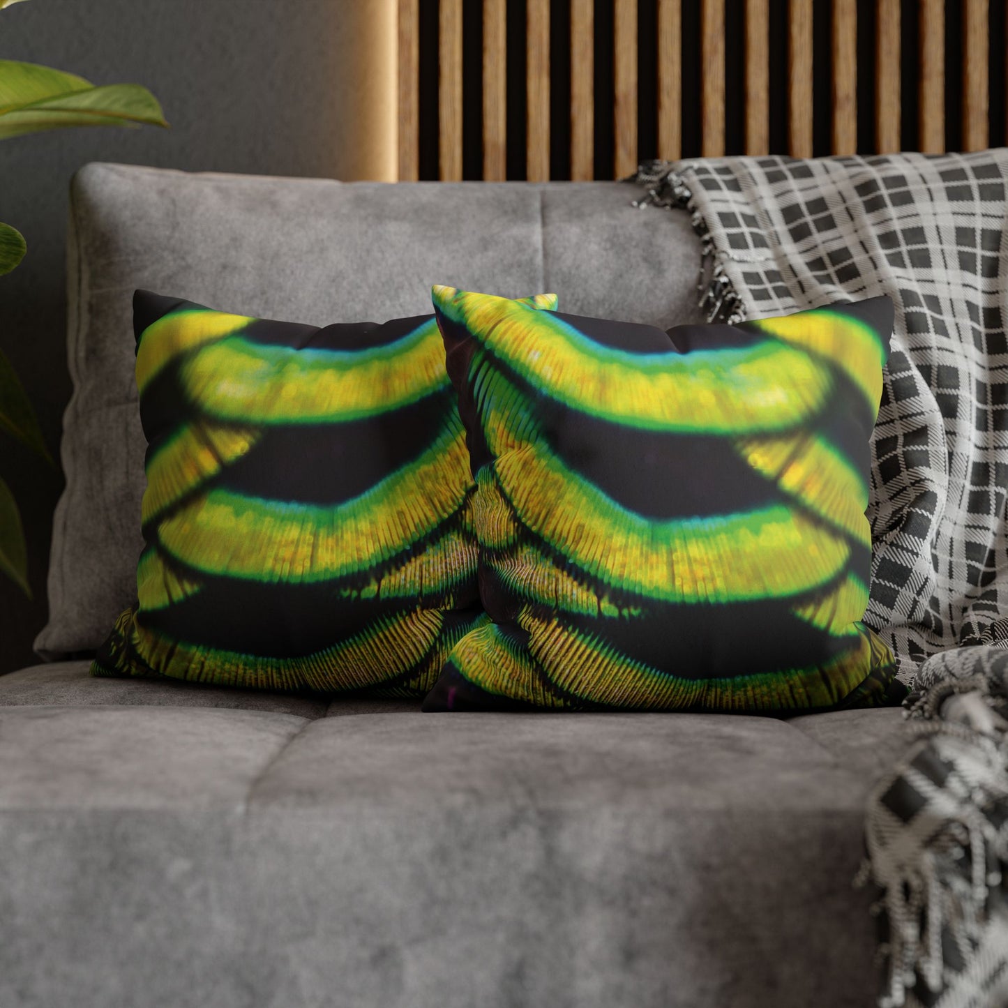 Faux Suede Square Pillowcase - Yellow Peacock Feathers