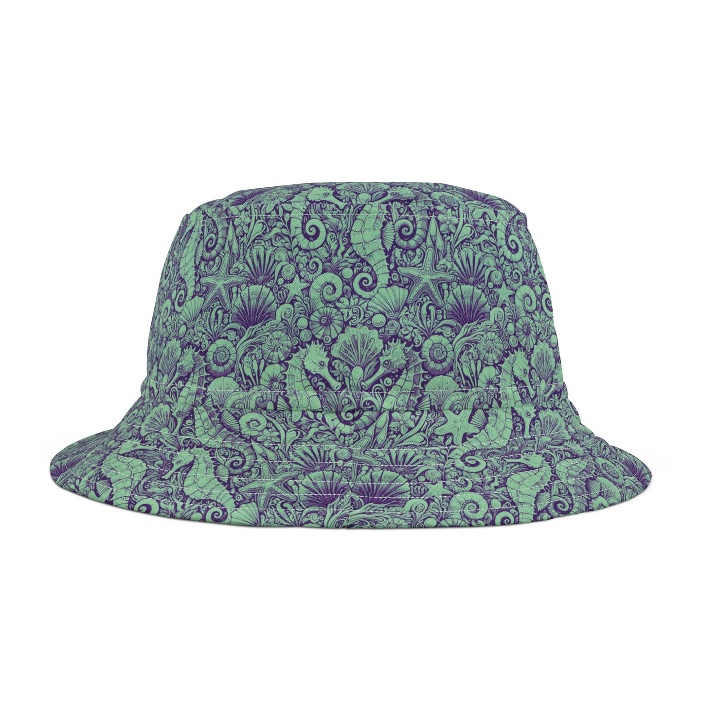 Tropical Polyester Bucket Hat, 2 Sizes - Seahorses Minty