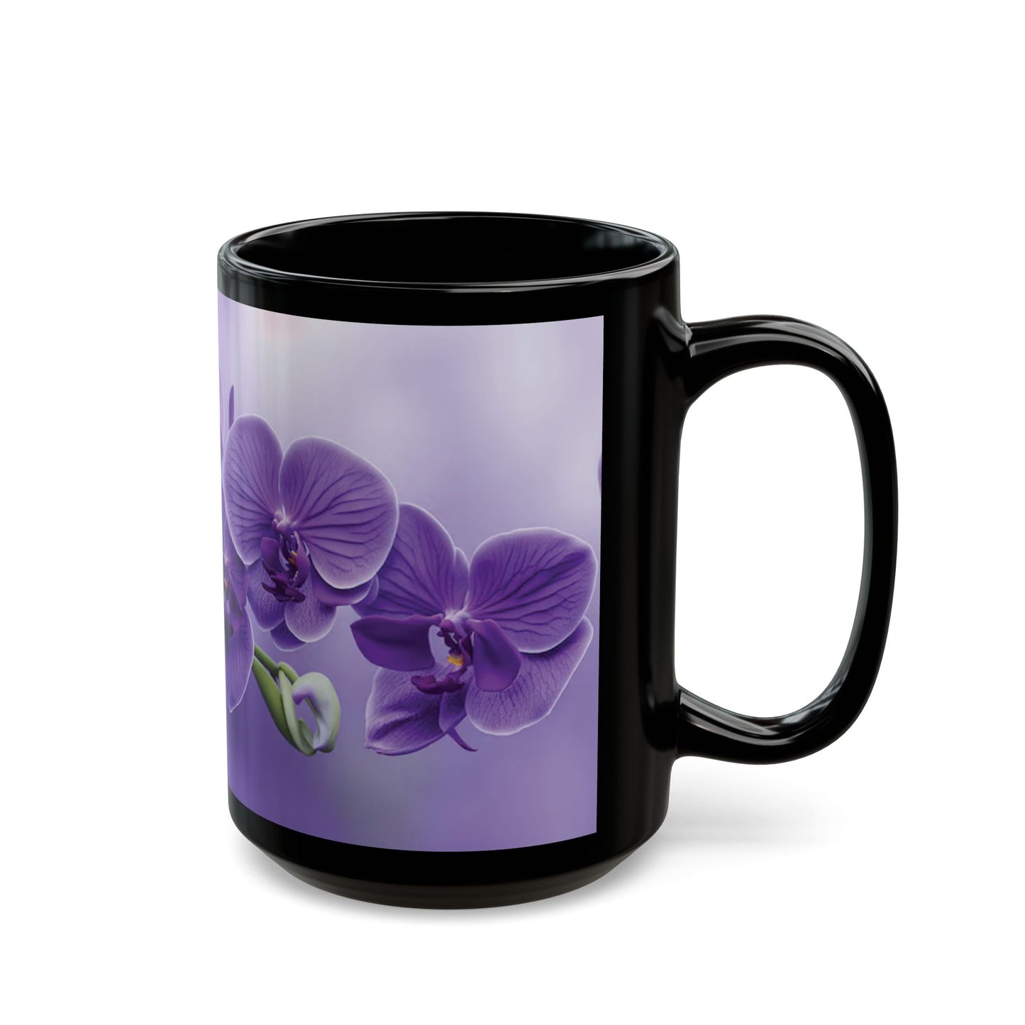 Black Coffee Mug - Purple Orchid Beauties