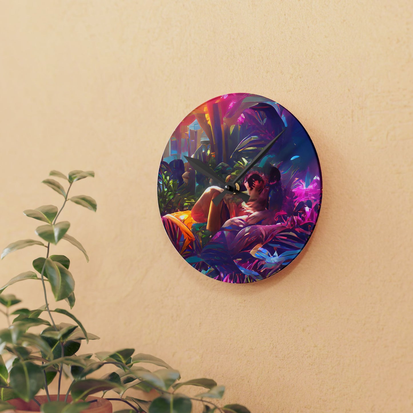 Acrylic Wall Clock, Midnight Kiss in Secret Garden, 4 Variants