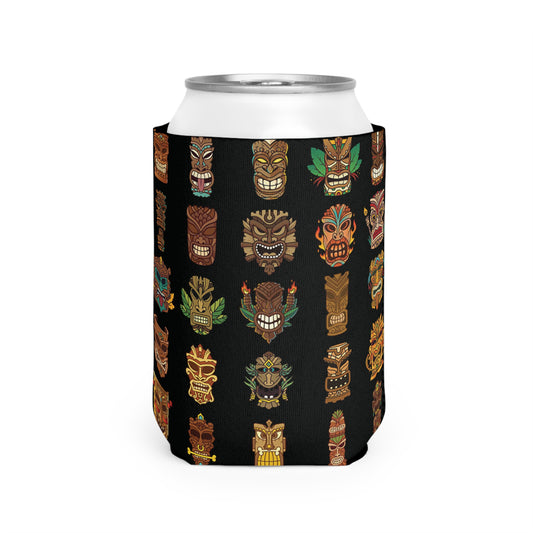 Tiny Tiki Dudes/Black Can Cooler Sleeve - Perfect for Outdoor Picnics