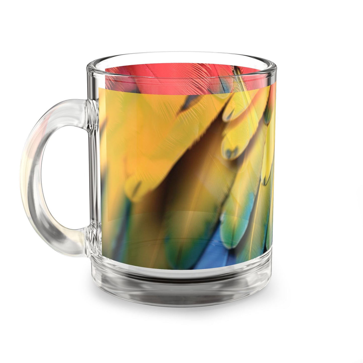 Tropical Glass Mug - 10oz Coffee Cup / Macaw Feathers