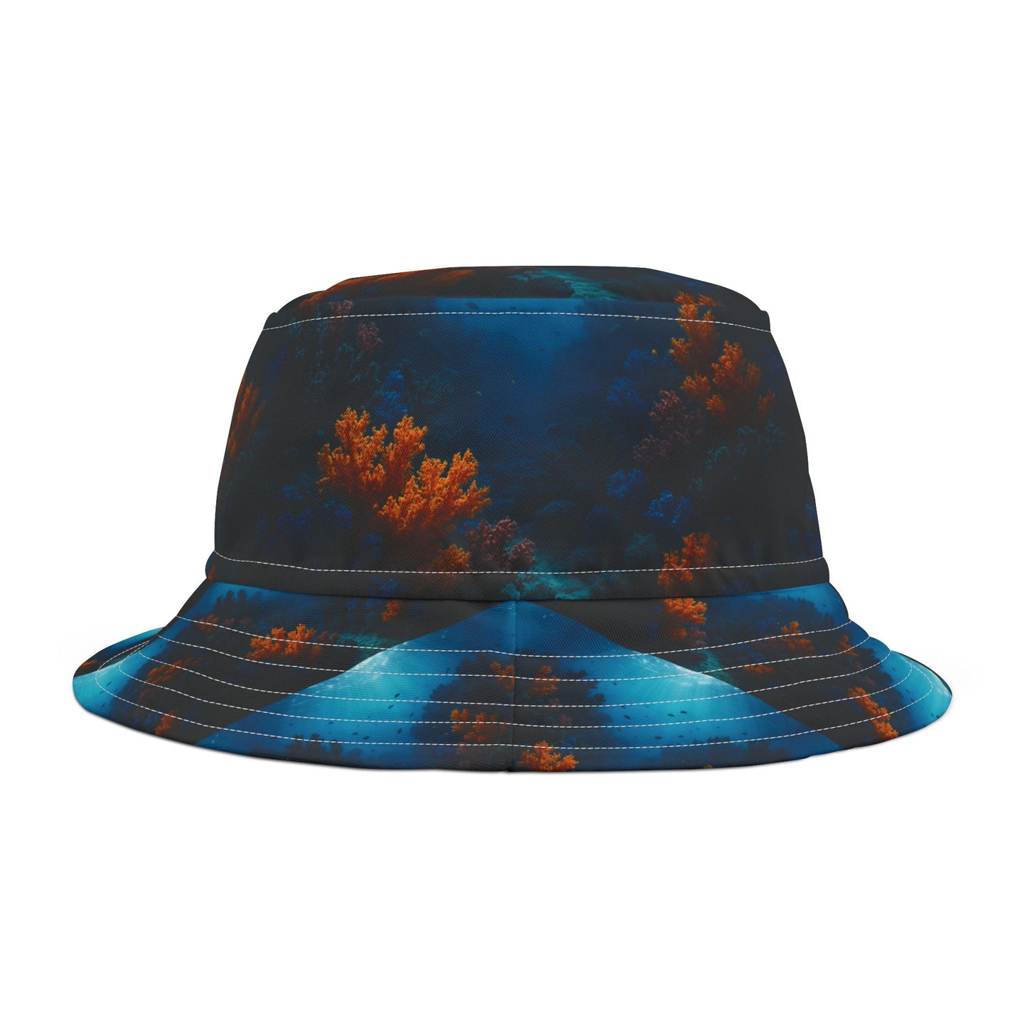Black and Orange Coral / Polyester Bucket Hat for Beach Lovers