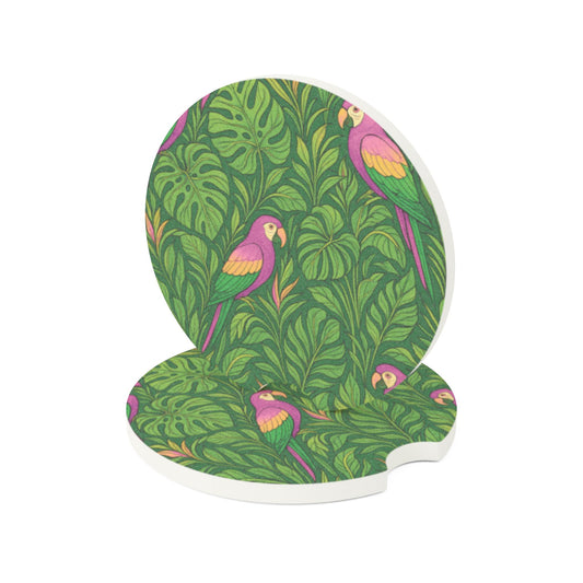 Soapstone Car Coaster - Parrot Family/Pink