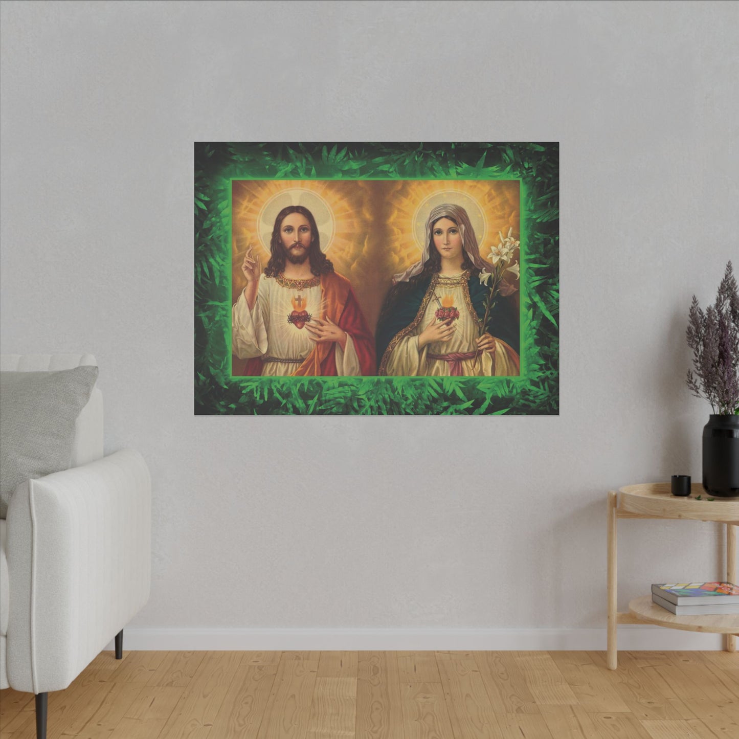 "Tropical Glow Jesus and Mary" Religious Canvas Artwork - Stretched Canvas Print / Byzantine Icons