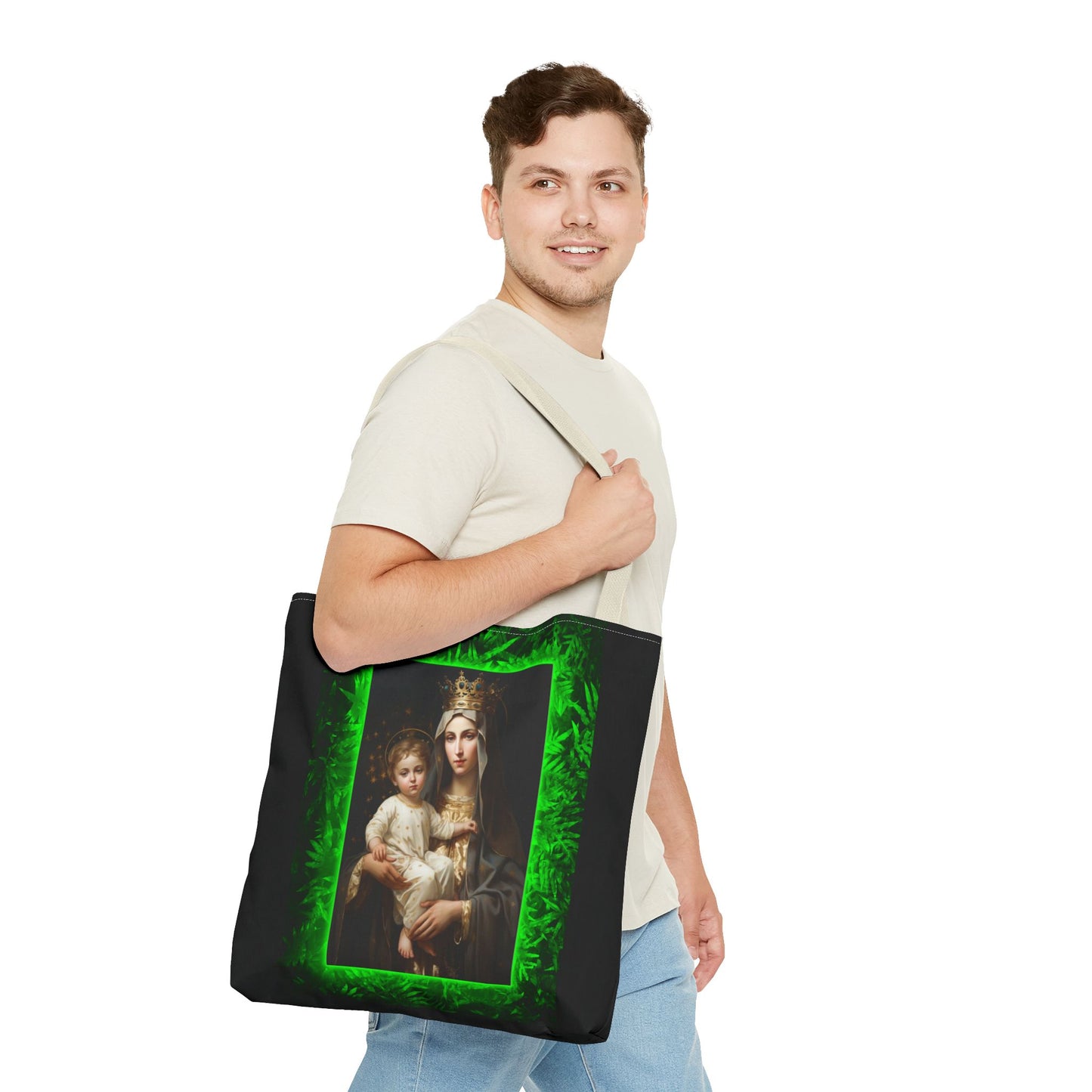 Religious Our Lady of Mt. Carmel Tropical Glow Tote Bag - 3 Sizes