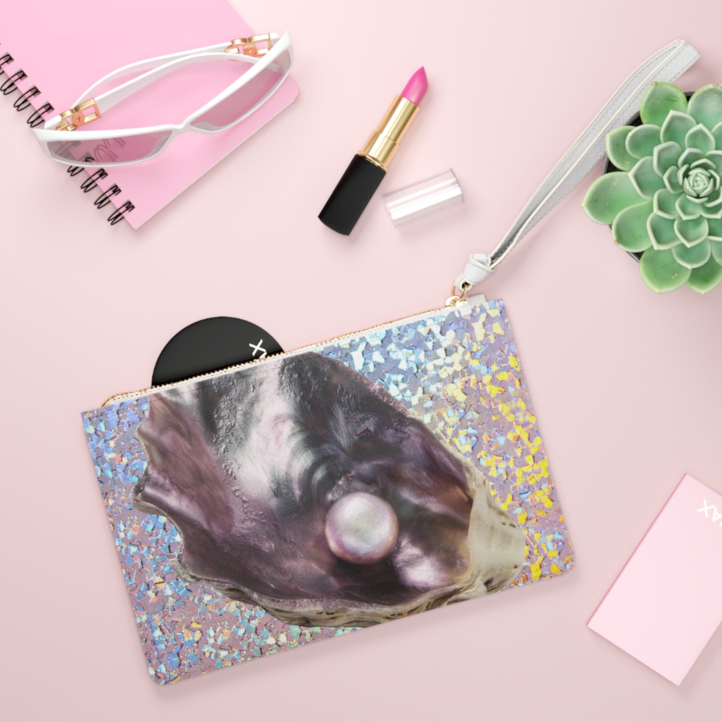 Tropical Faux Leather Clutch Bag - Perfect for Beach Adventures & Summer Vacations / Disco FW Lavender Pearl Oyster