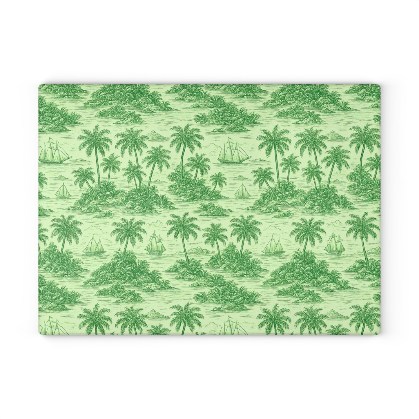 Glass Cutting Board, 2 sizes - Faraway Toile/Green