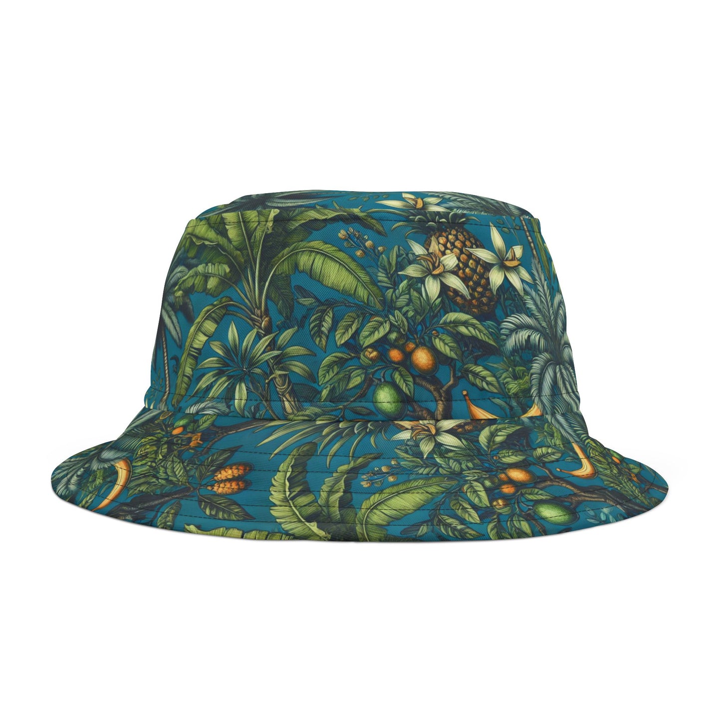 Tropical Polyester Bucket Hat, 2 Sizes - Tropical Fruit Blue