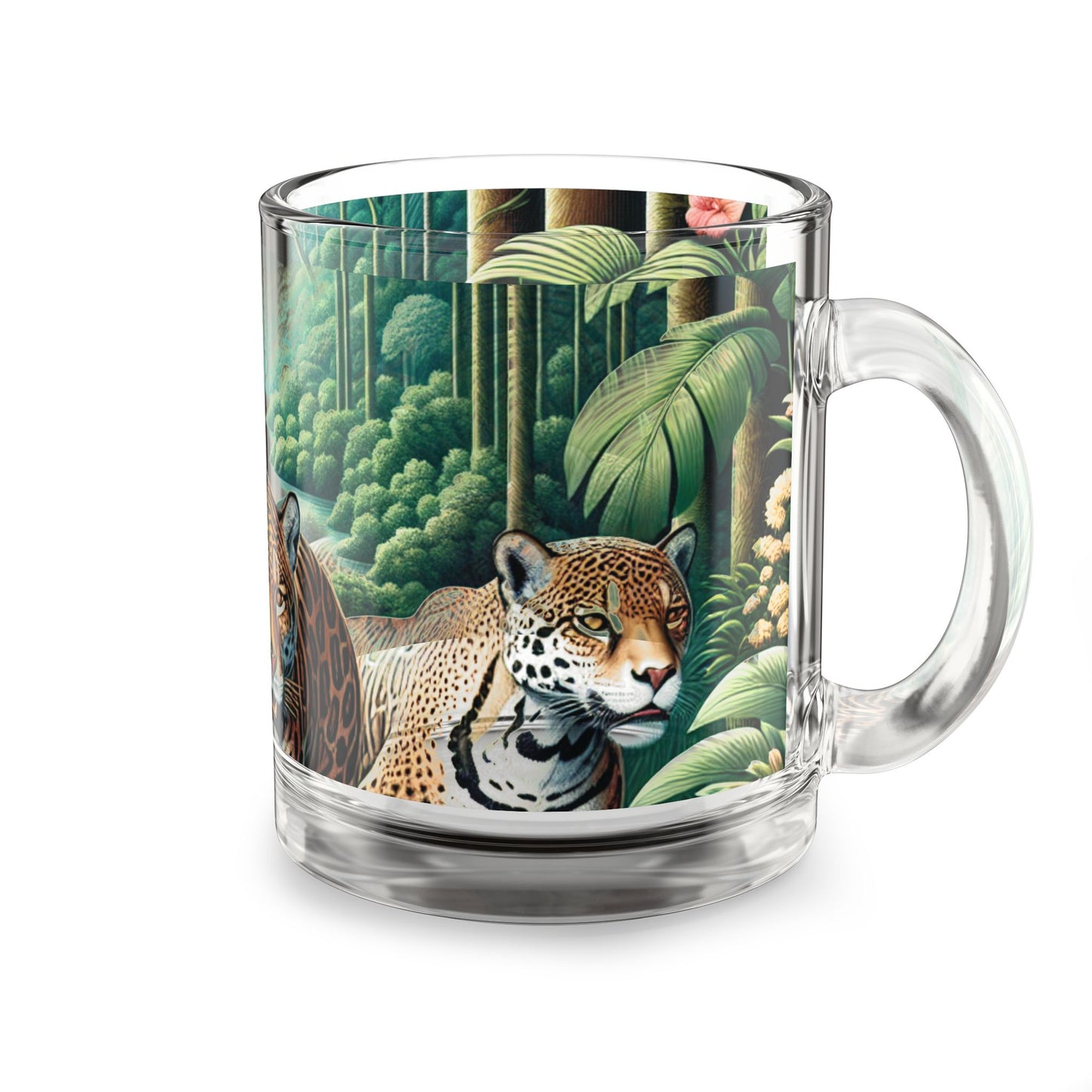 Tropical Glass Mug - 10oz Coffee Cup / Rainforest Big Cats