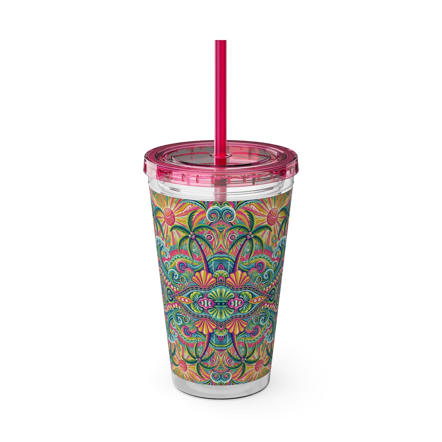 Tropical Tumbler with Straw | 16oz Colorful Travel Cup / Kaleido Bay